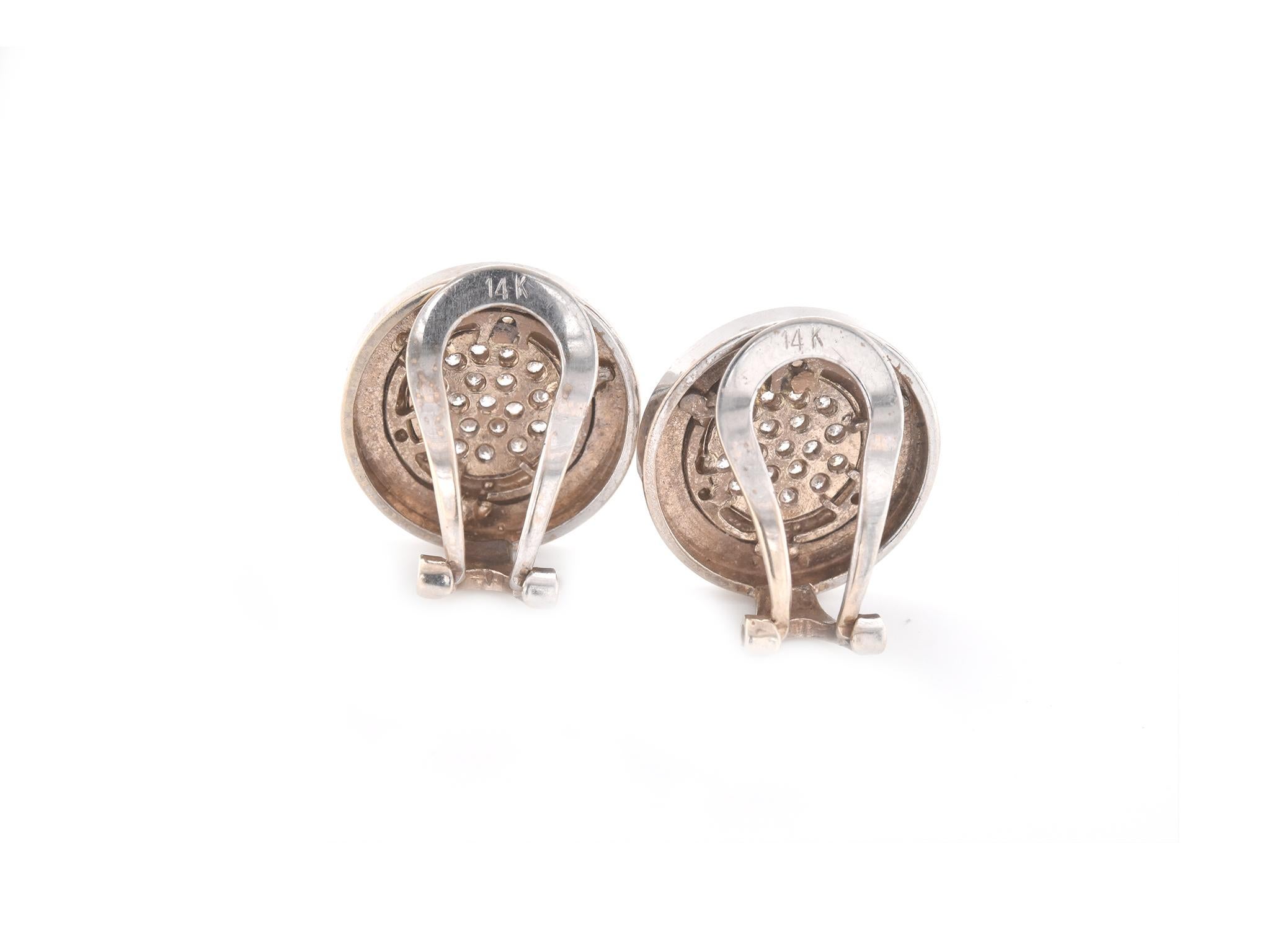 Round Cut Bulgari 14 Karat White Gold Pave Diamond Earrings For Sale