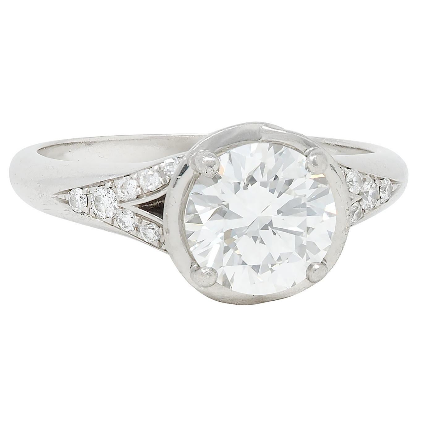 Contemporary Bulgari 1.71 CTW Round Brilliant Diamond Platinum Swirling Engagement Ring GIA For Sale