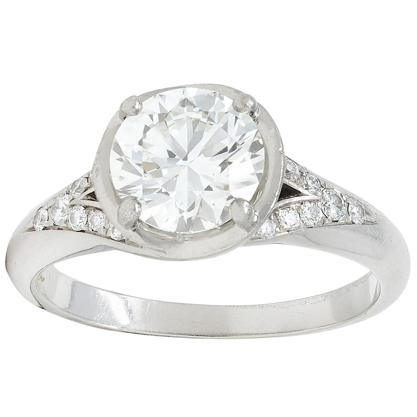 Bulgari 1.71 CTW Round Brilliant Diamond Platinum Swirling Engagement Ring GIA For Sale 1