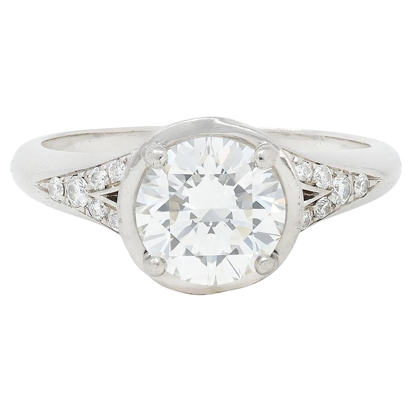 Bulgari 1.71 CTW Round Brilliant Diamond Platinum Swirling Engagement Ring GIA For Sale