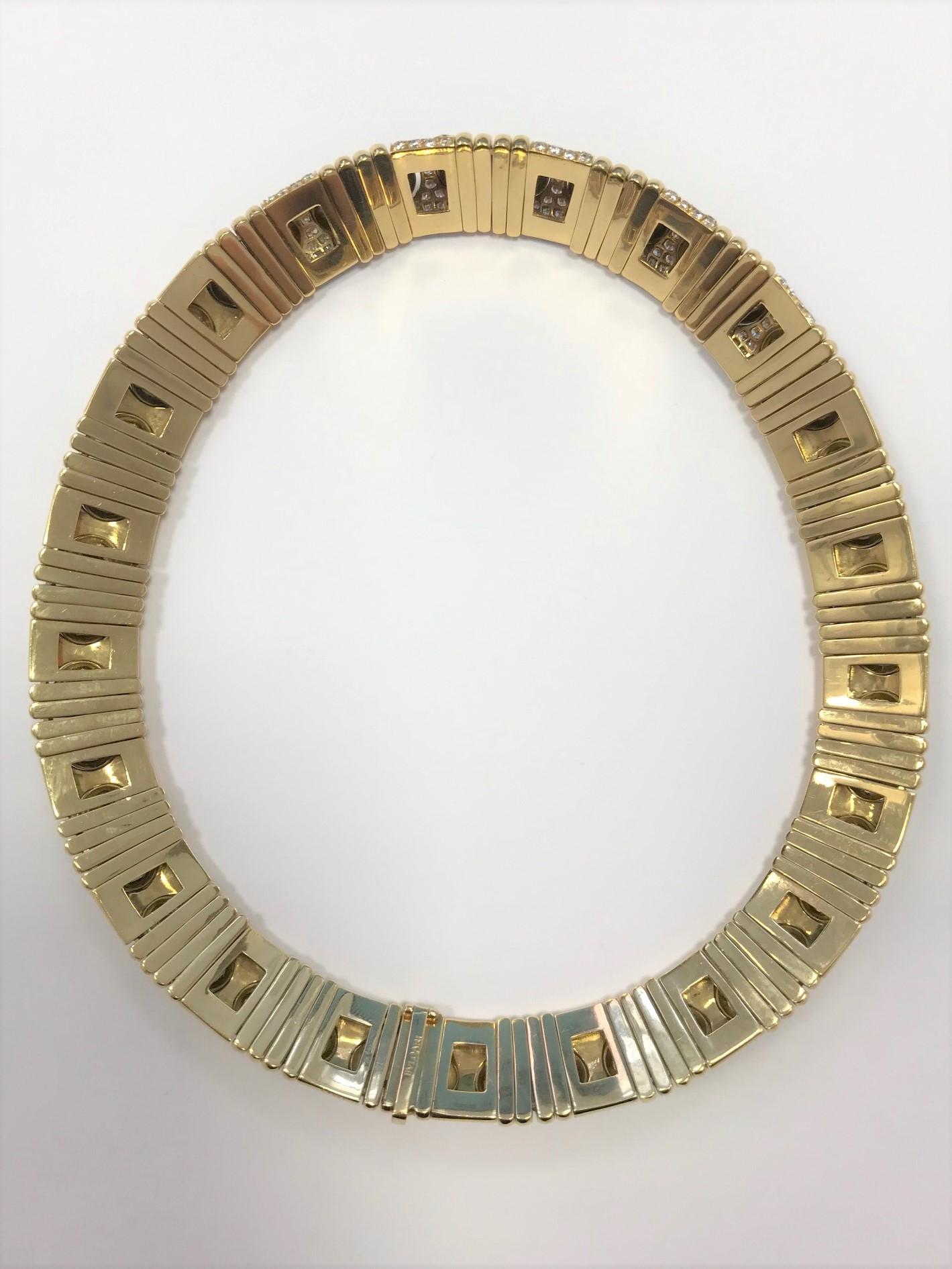 A Bulgari 18 Carat Yellow Gold And Diamond Choker Necklace from the Parentesi collection. Set with approximately 4.5 carats of diamonds. Signed 'Bulgari' '750' and numbered. Inner diameter approximately 10.5 centimetres. Approximately 163.5 grams.