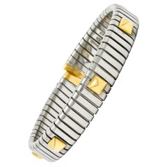 Bulgari 18 Karat Gold Stainless Steel Two-Tone Sugarloaf Tubogas Cuff Bracelet