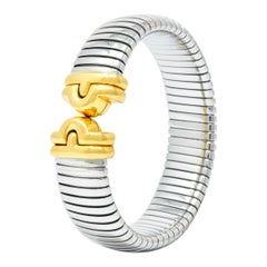 Bulgari 18 Karat Gold Steel Parentesi Tubogas Cuff Bracelet