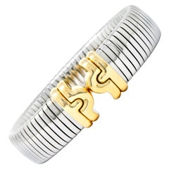 Bulgari 18 Karat Gold Steel Parentesi Tubogas Cuff Bracelet