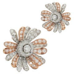 Bulgari 18 Karat Rose and White Gold Diamond Flower Earrings