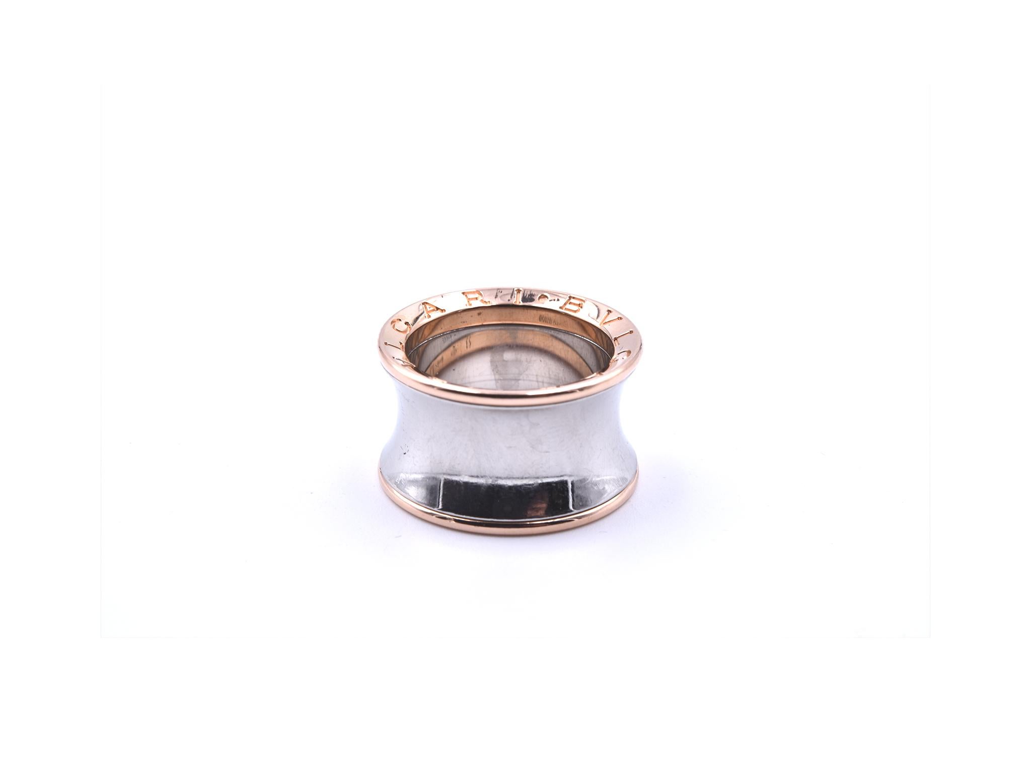 Bulgari 18 Karat Rose Gold and Stainless-Steel Ring In Excellent Condition In Scottsdale, AZ