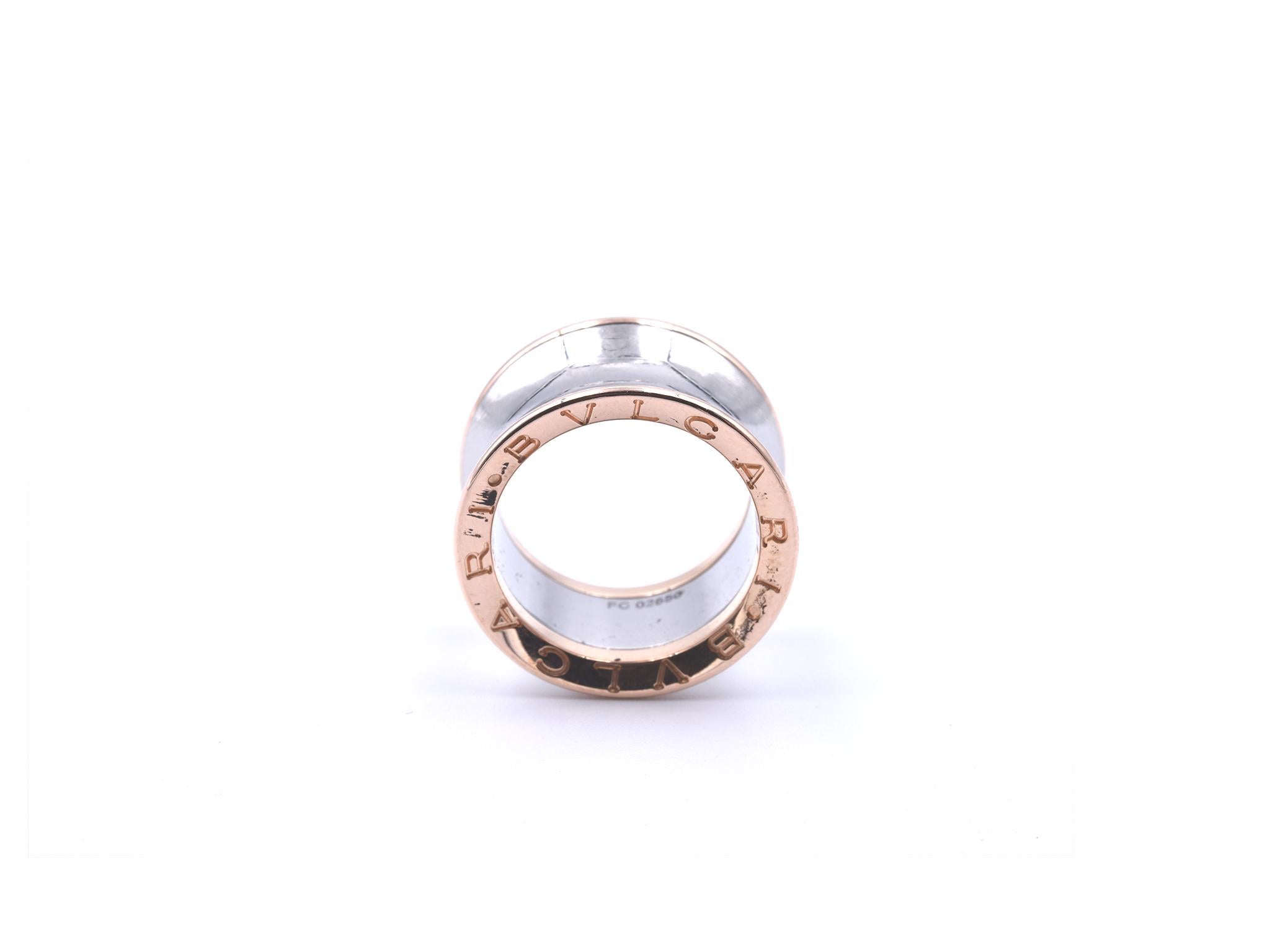 Women's or Men's Bulgari 18 Karat Rose Gold and Stainless-Steel Ring