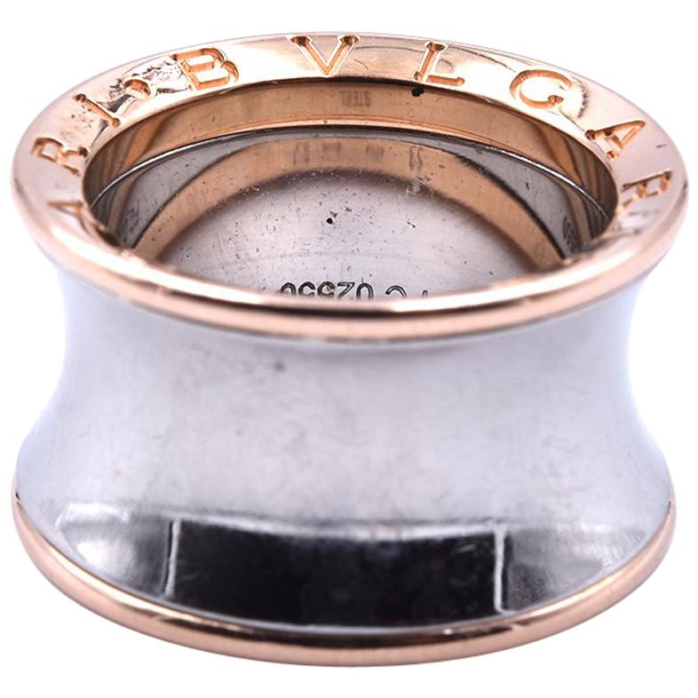 Bulgari 18 Karat Rose Gold and Stainless-Steel Ring
