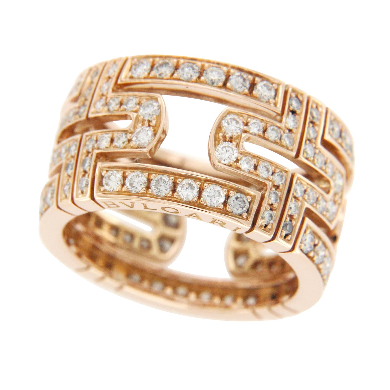 Bulgari 18 Karat Rose Gold Diamond Parentesi Pavé Eternity Ring In Excellent Condition In Los Angeles, CA