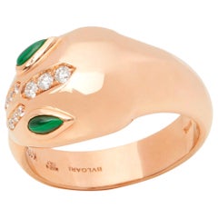 Bulgari 18 Karat Rose Gold Round Cut Diamond and Malachite Serpenti Ring