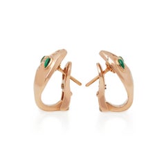 Bulgari 18 Karat Rose Gold Round Cut Diamond & Malachite Serpenti Earrings