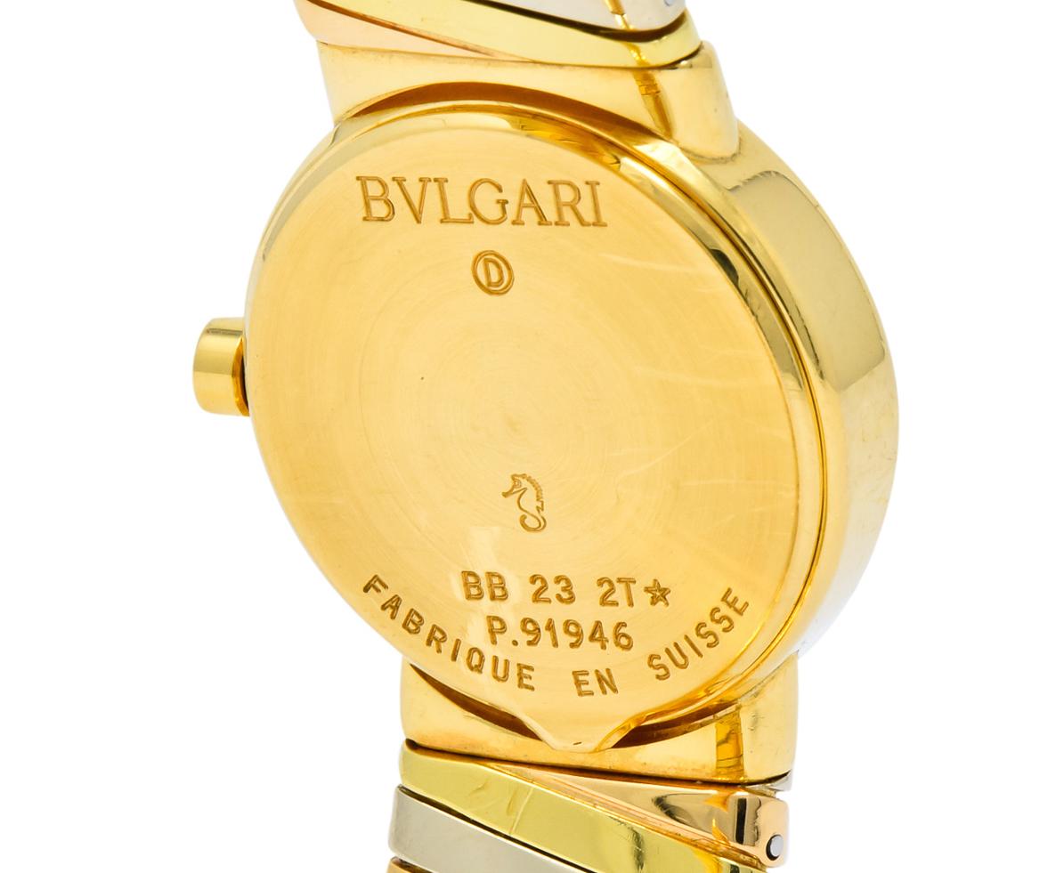 Modernist Bulgari 18 Karat Tri-Color Gold Tubogas Serpenti Flex Band Quartz Wrist Watch