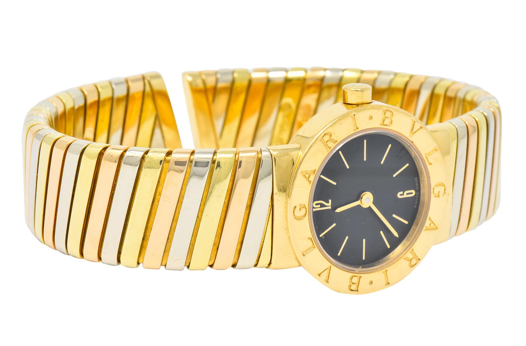 Women's or Men's Bulgari 18 Karat Tri-Color Gold Tubogas Serpenti Flex Band Quartz Wrist Watch
