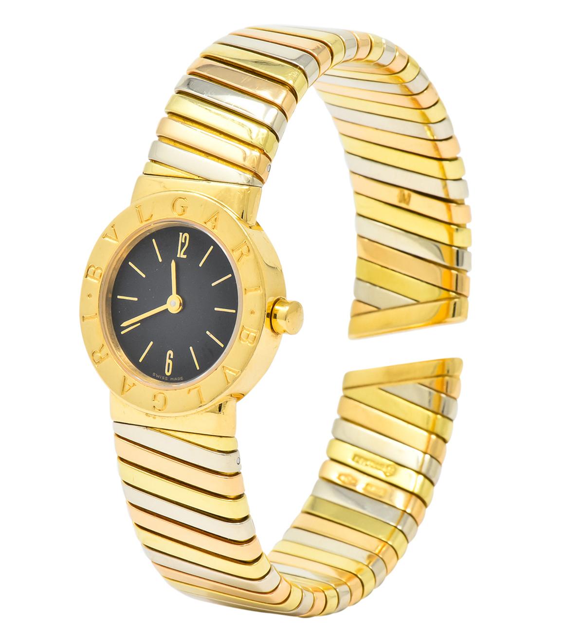 Bulgari 18 Karat Tri-Color Gold Tubogas Serpenti Flex Band Quartz Wrist Watch
