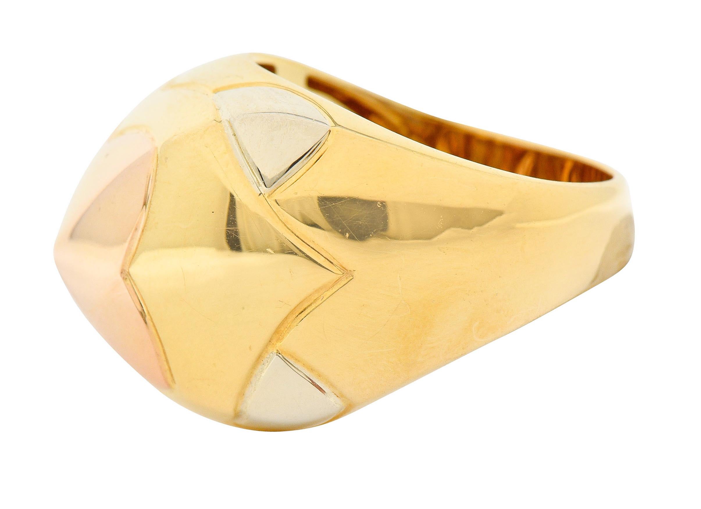 Bulgari 18 Karat Tri-Colored Gold Pyramide Band Ring In Excellent Condition In Philadelphia, PA