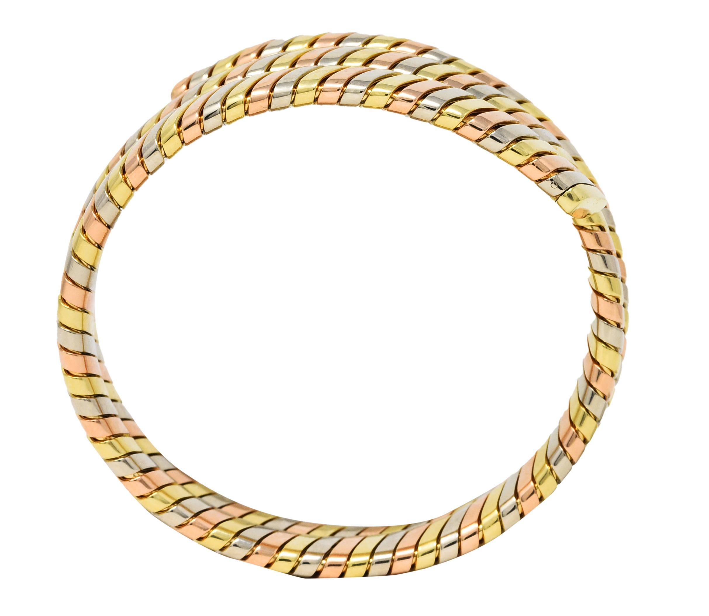 Women's or Men's Bulgari 18 Karat Tri-Colored Yellow White Rose Gold Tubogas Serpenti Bracelet