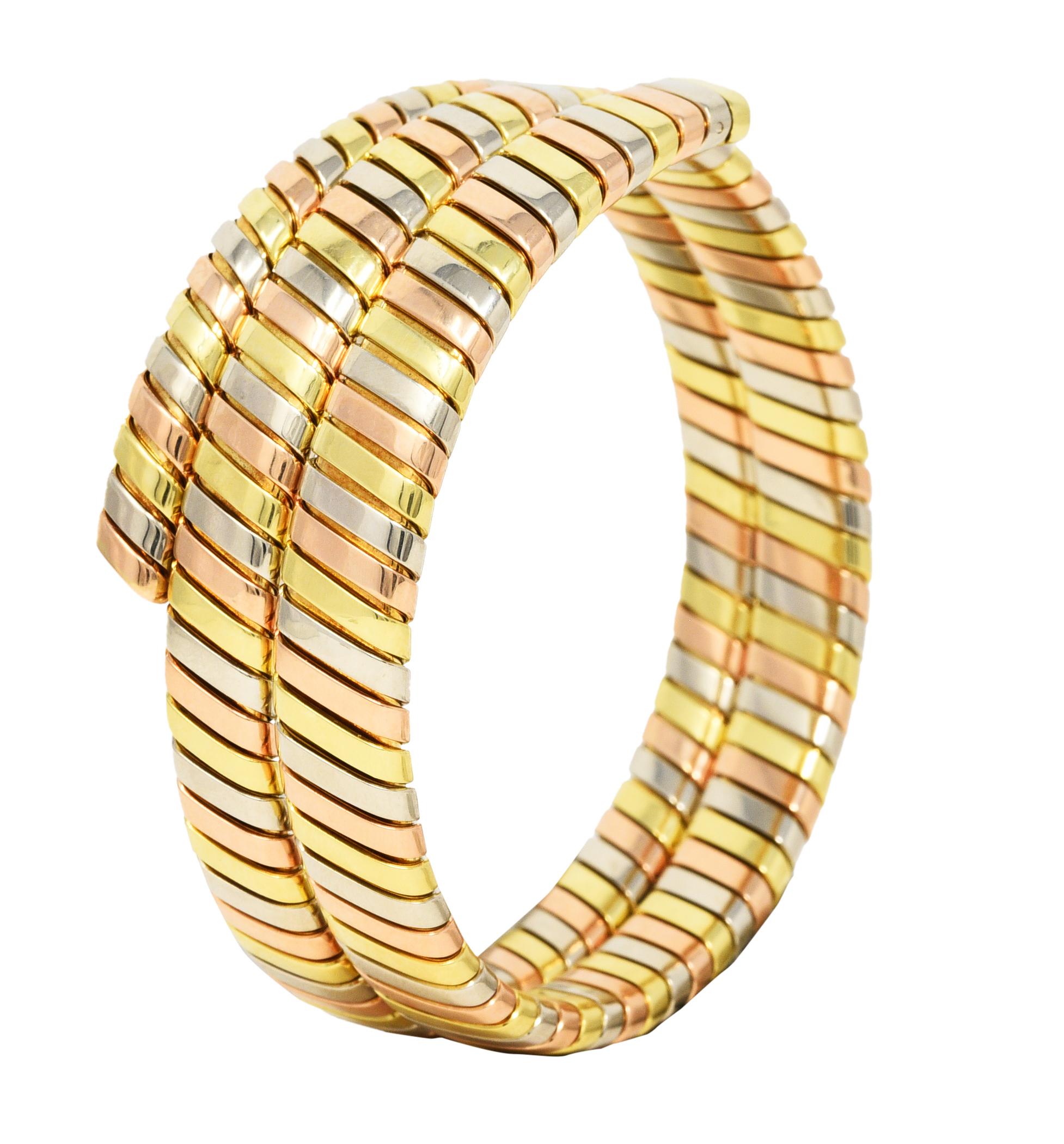 Bulgari 18 Karat Tri-Colored Yellow White Rose Gold Tubogas Serpenti Bracelet 1