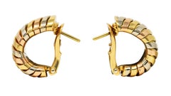 Bulgari 18 Karat Tri-Gold Tubogas J-Hoop Vintage Ear-Clip Earrings