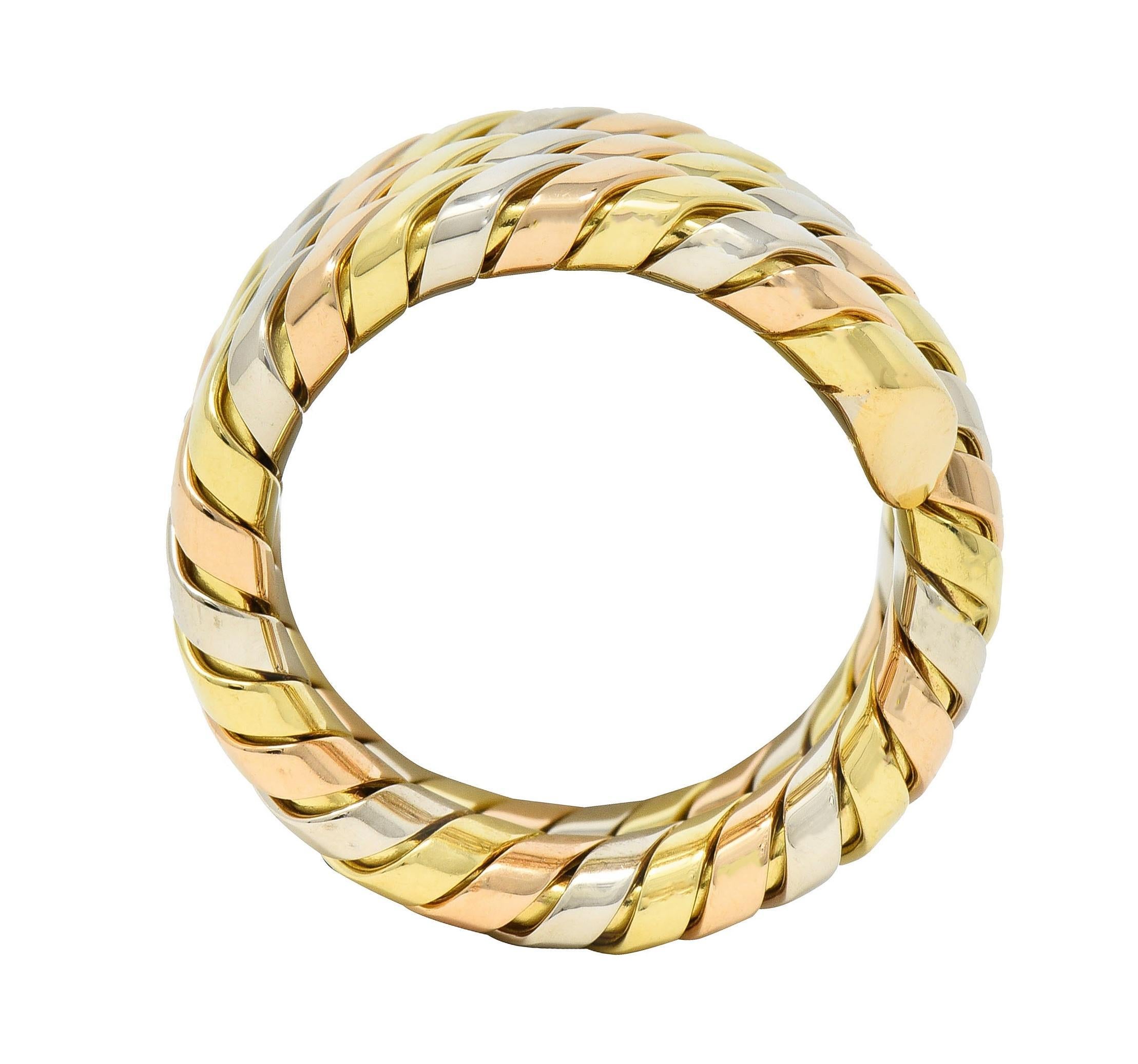 Bulgari 18 Karat Tri-Gold Vintage Tubogas Serpenti Triple Wrap Vintage Ring For Sale 4