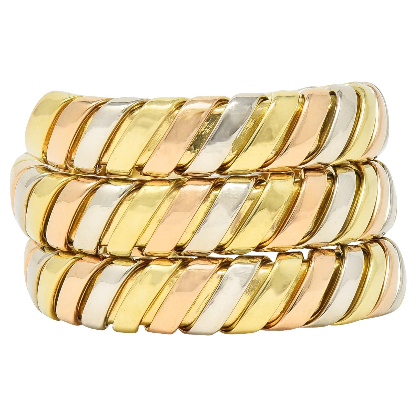 Bulgari 18 Karat Tri-Gold Vintage Tubogas Serpenti Triple Wrap Vintage Ring