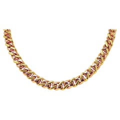 Bulgari 18 Karat Two-Tone Gold Square Curb Link Chain Vintage Necklace