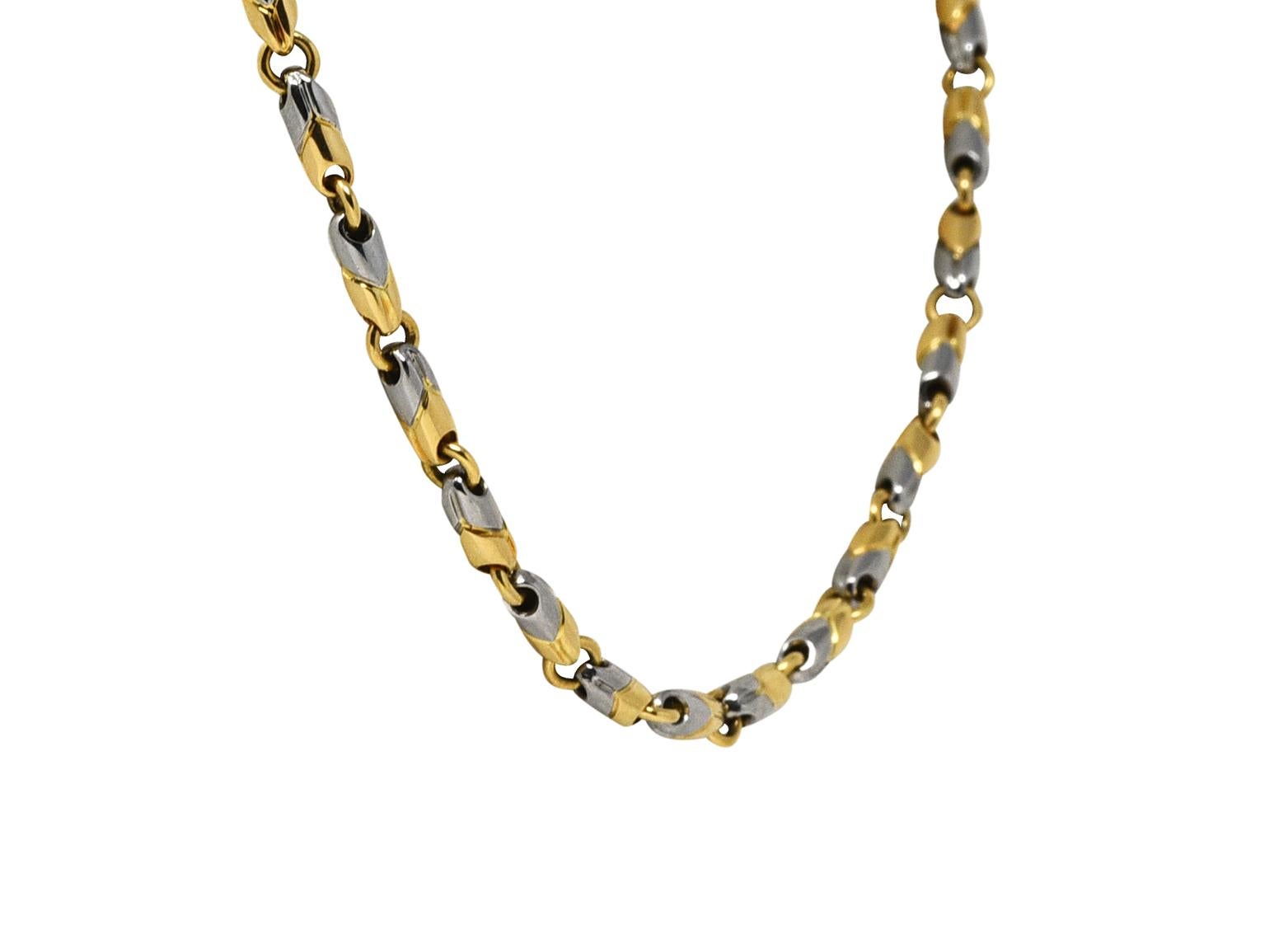 Bulgari 1990's 18 Karat Gold Stainless Steel Passo Doppio Vintage Chain Necklace For Sale 4