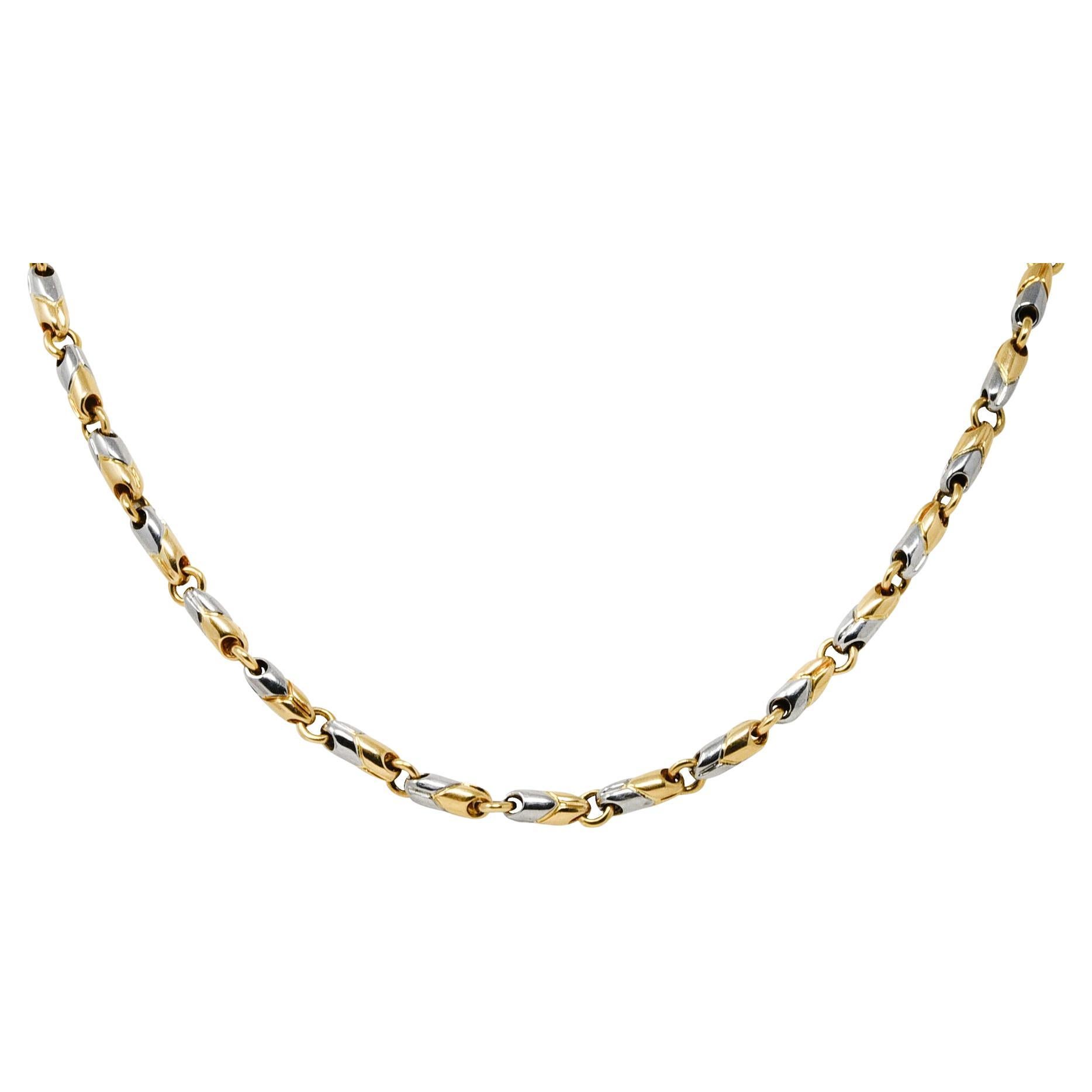 Bulgari 1990's 18 Karat Gold Stainless Steel Passo Doppio Vintage Chain Necklace