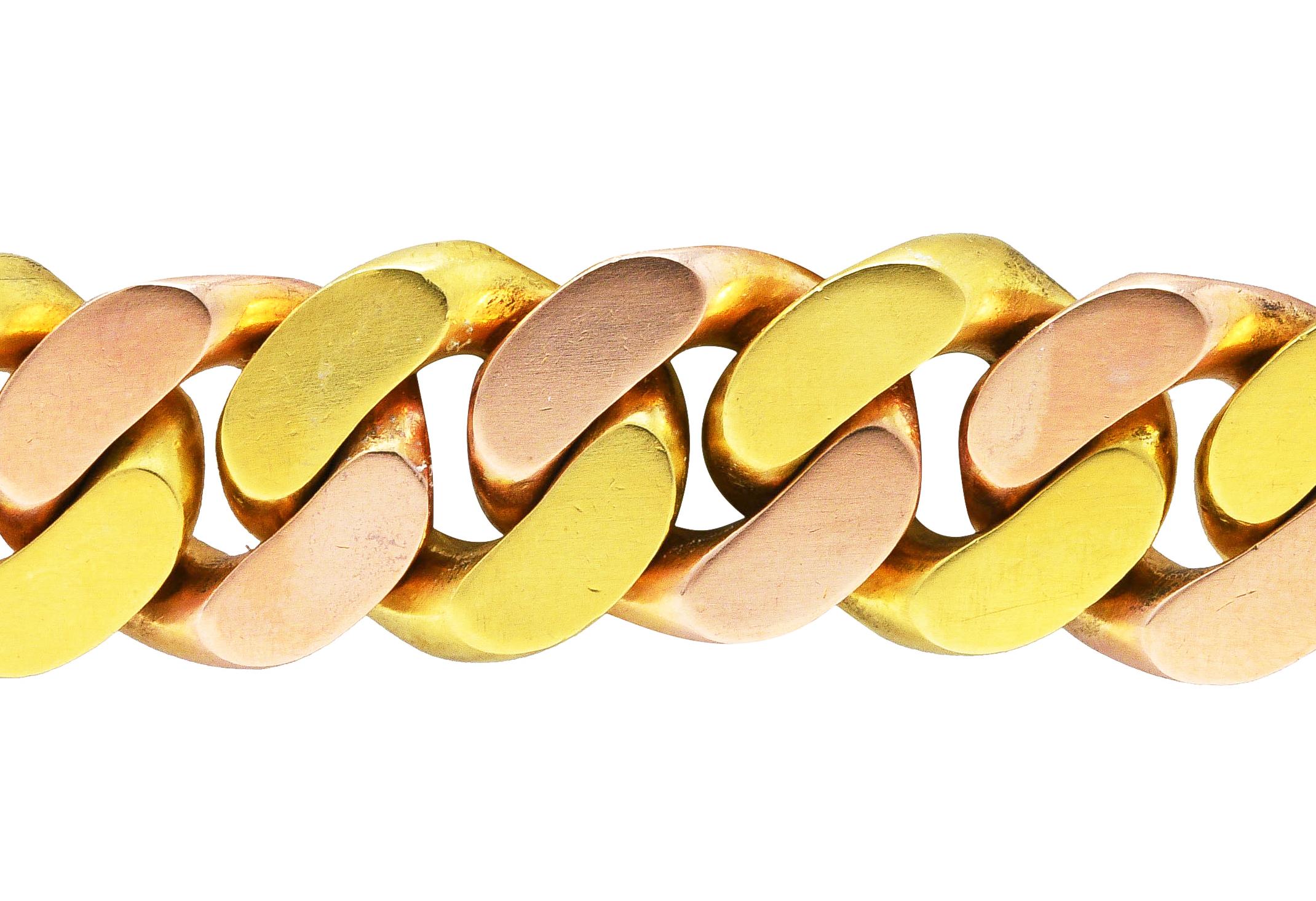 Bulgari 18 Karat Two-Tone Rose Yellow Gold Curb Link Chain Bracelet 5