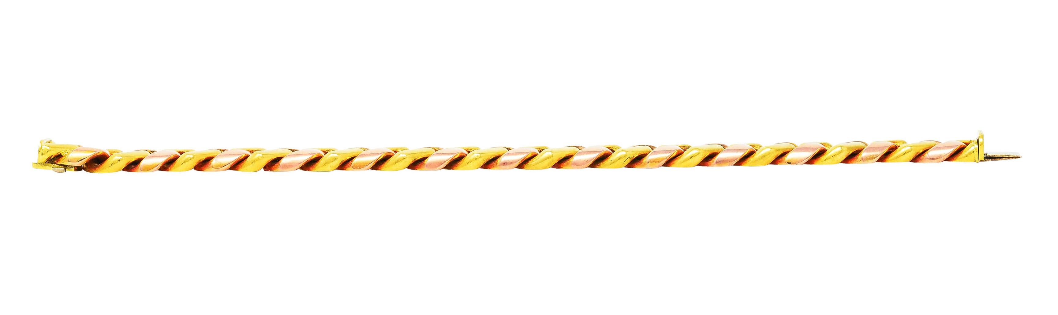 Bulgari 18 Karat Two-Tone Rose Yellow Gold Curb Link Chain Bracelet 6