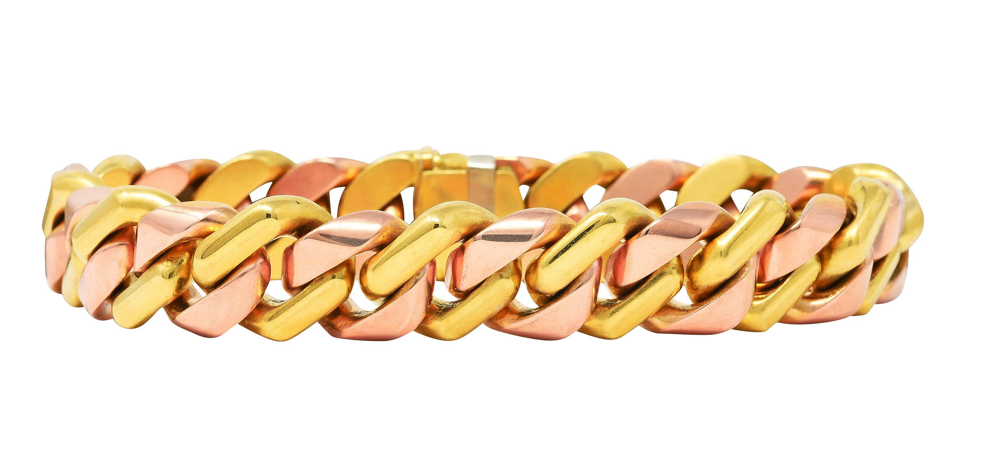 Contemporary Bulgari 18 Karat Two-Tone Rose Yellow Gold Curb Link Chain Bracelet