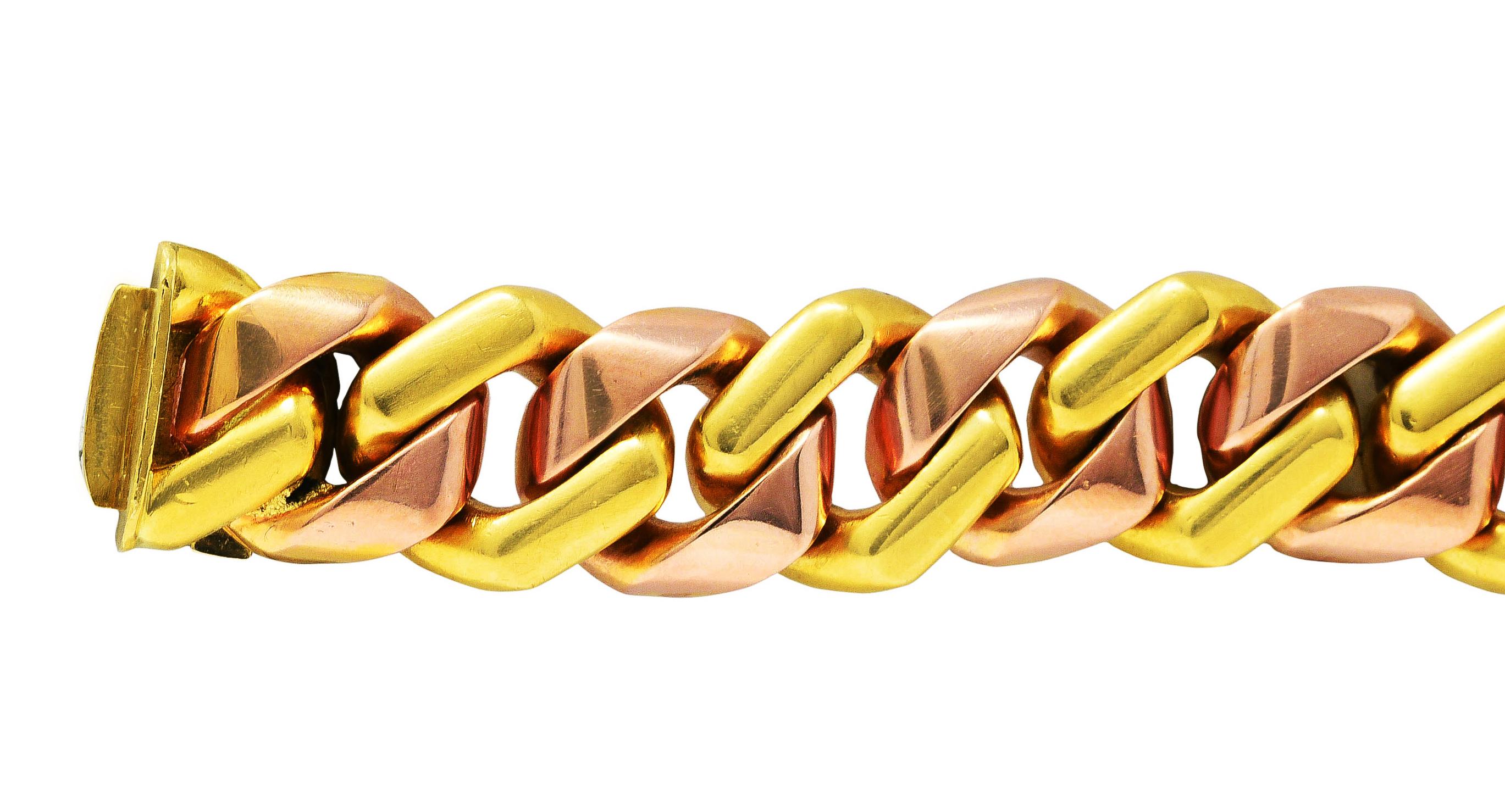Women's or Men's Bulgari 18 Karat Two-Tone Rose Yellow Gold Curb Link Chain Bracelet