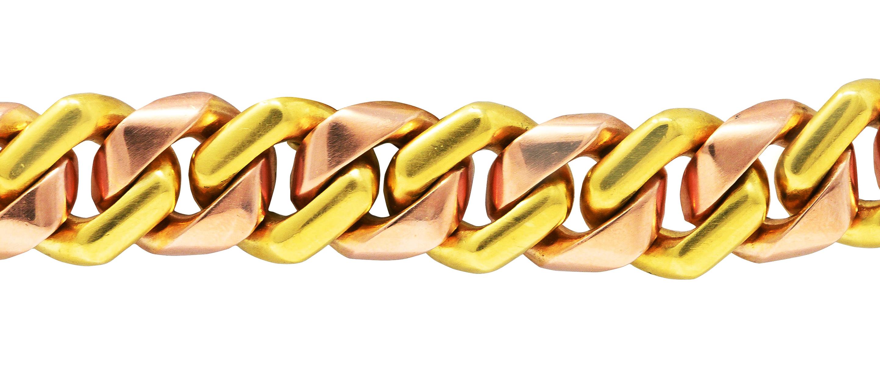 Bulgari 18 Karat Two-Tone Rose Yellow Gold Curb Link Chain Bracelet 1