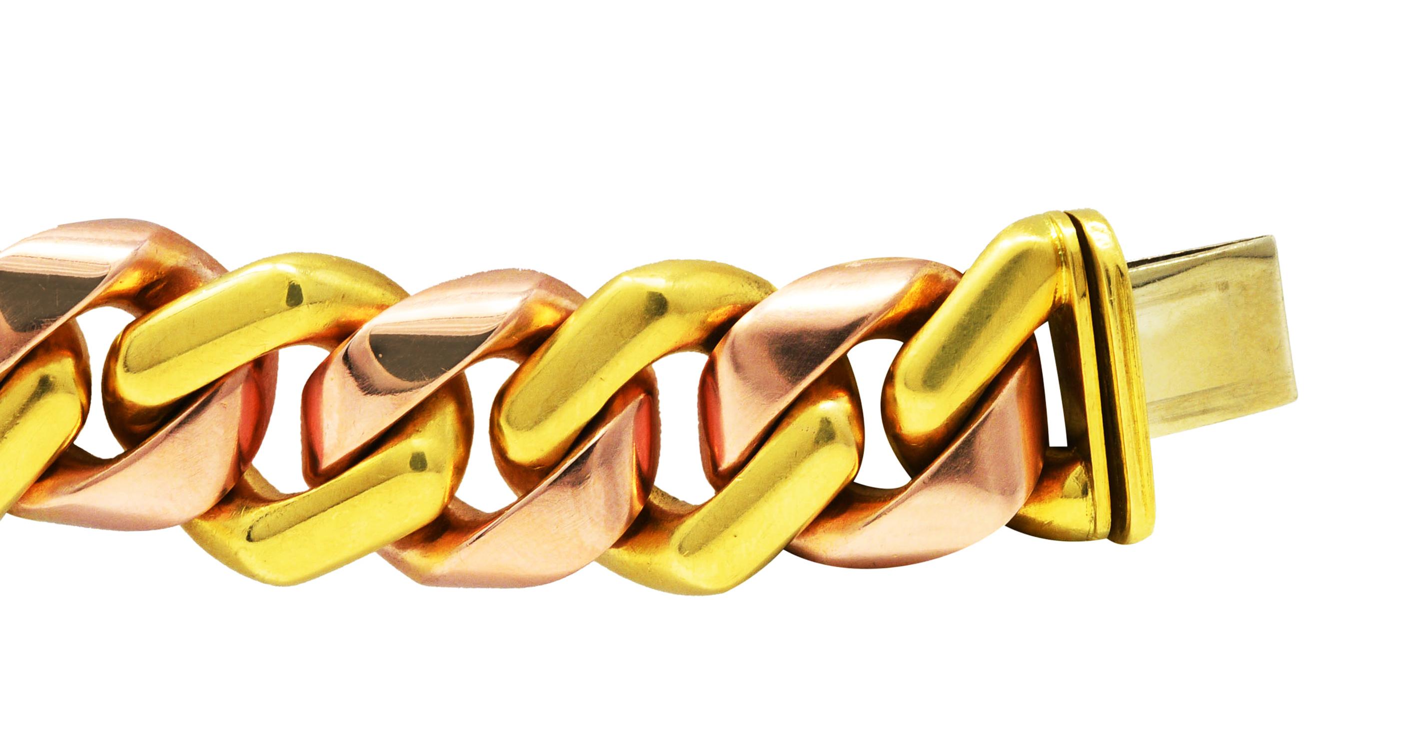 Bulgari 18 Karat Two-Tone Rose Yellow Gold Curb Link Chain Bracelet 2
