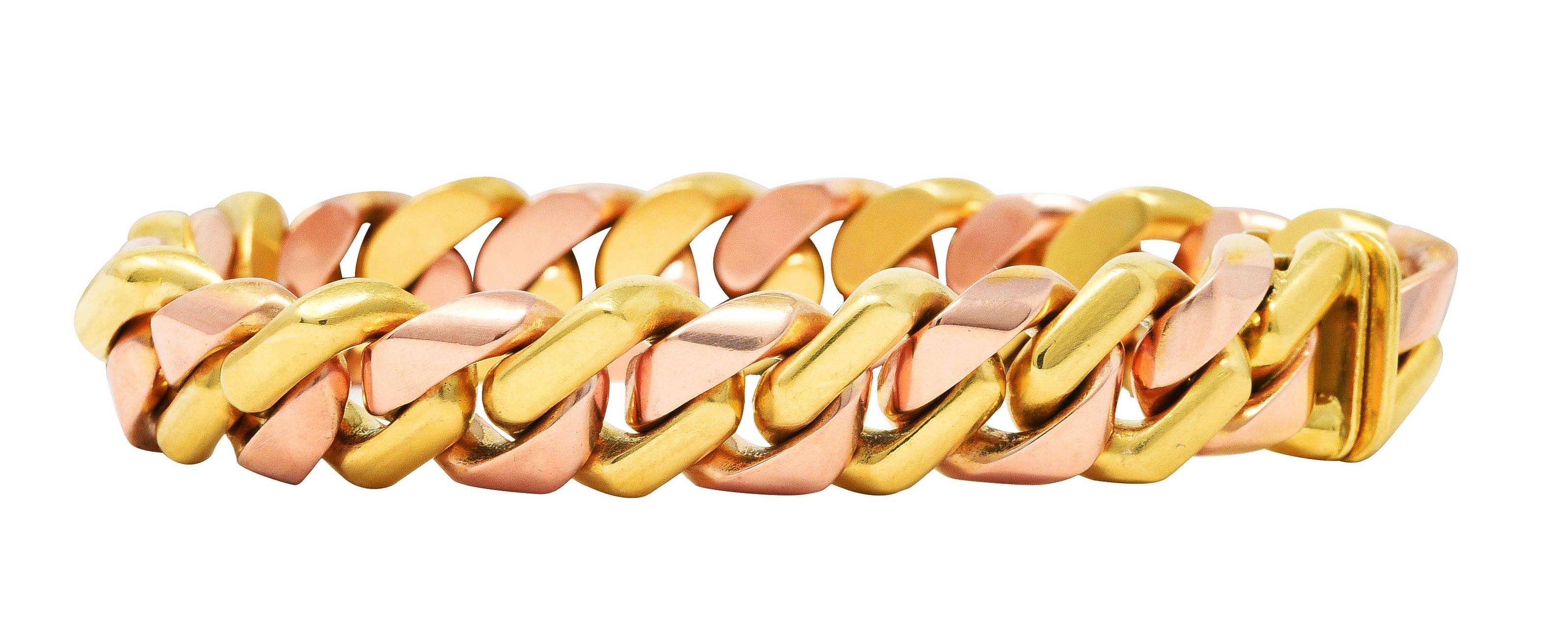 Bulgari 18 Karat Two-Tone Rose Yellow Gold Curb Link Chain Bracelet 3