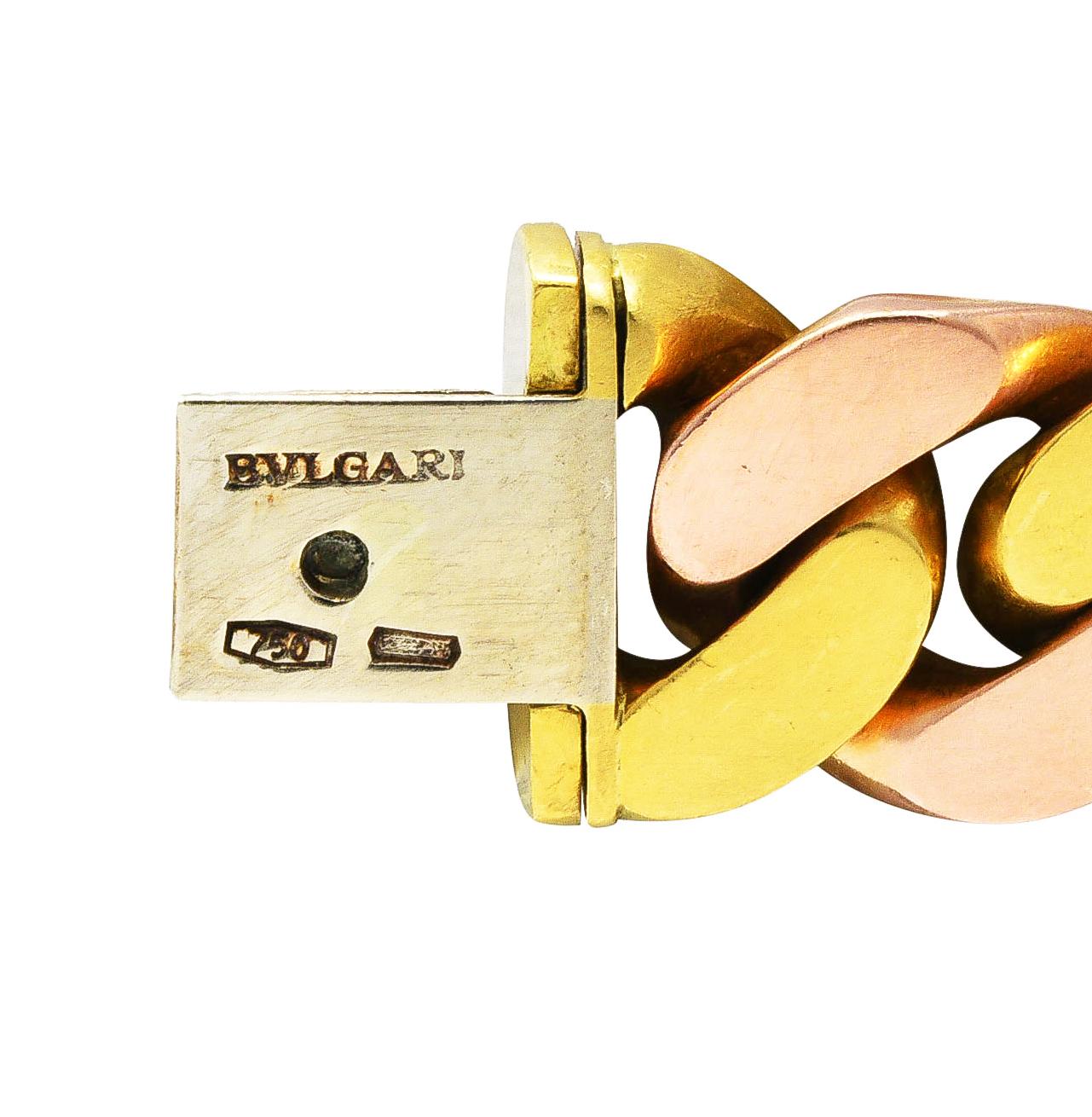 Bulgari 18 Karat Two-Tone Rose Yellow Gold Curb Link Chain Bracelet 4