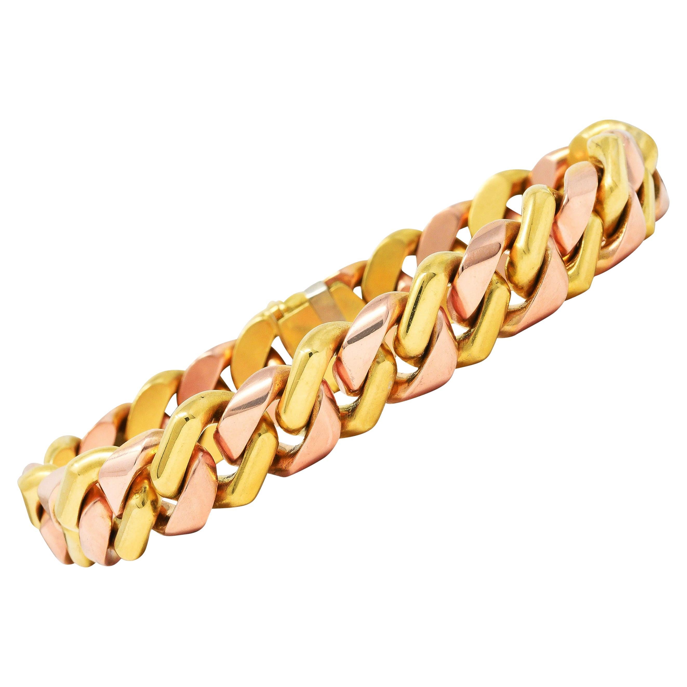 Bulgari 18 Karat Two-Tone Rose Yellow Gold Curb Link Chain Bracelet