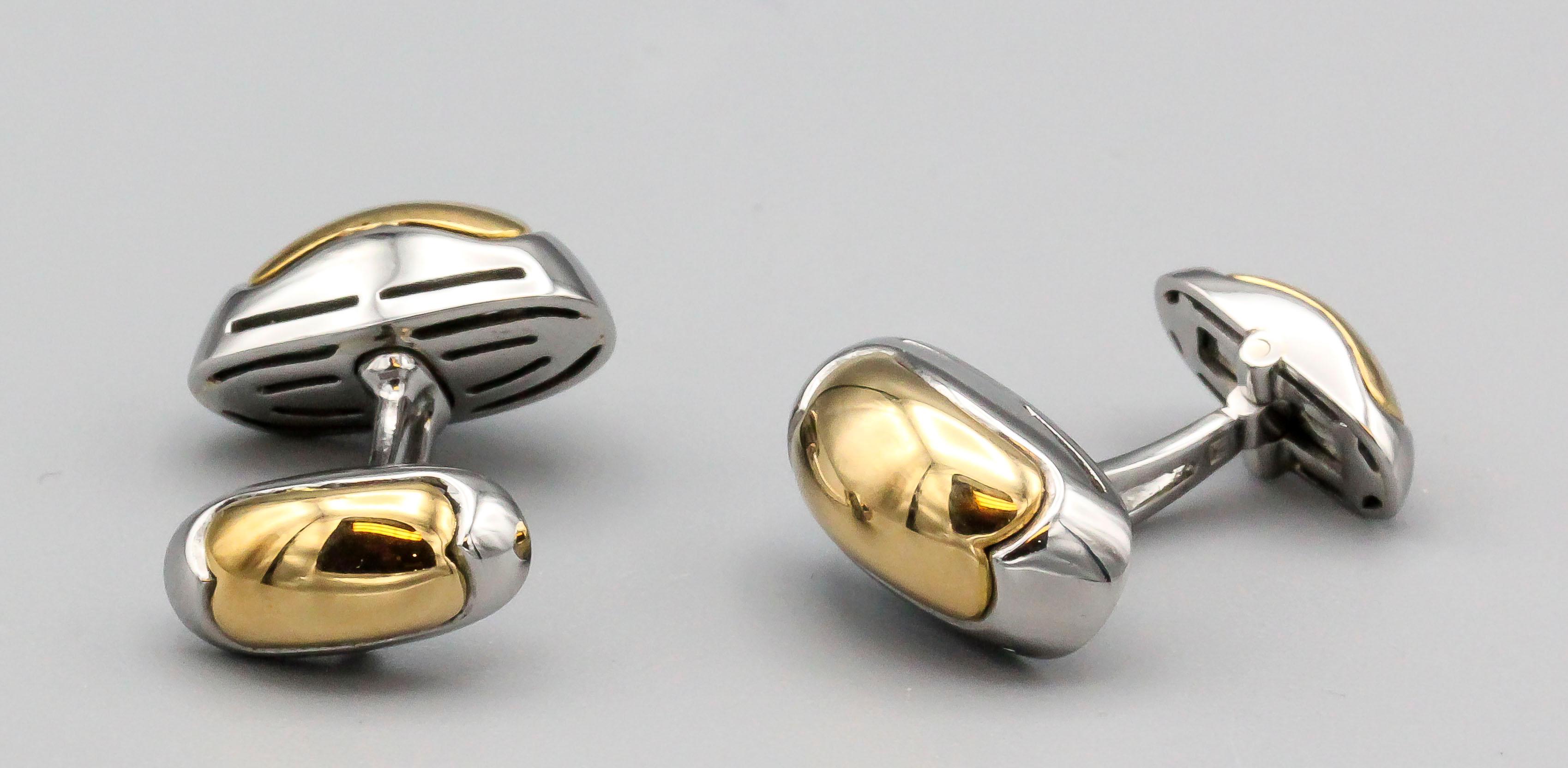 Bulgari 18 Karat White and Yellow Gold Cufflinks In Excellent Condition In New York, NY