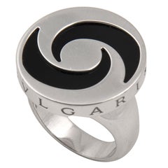 Bulgari 18 Karat White Gold and Onyx Optical Illusion Spinning Ring and Bracelet