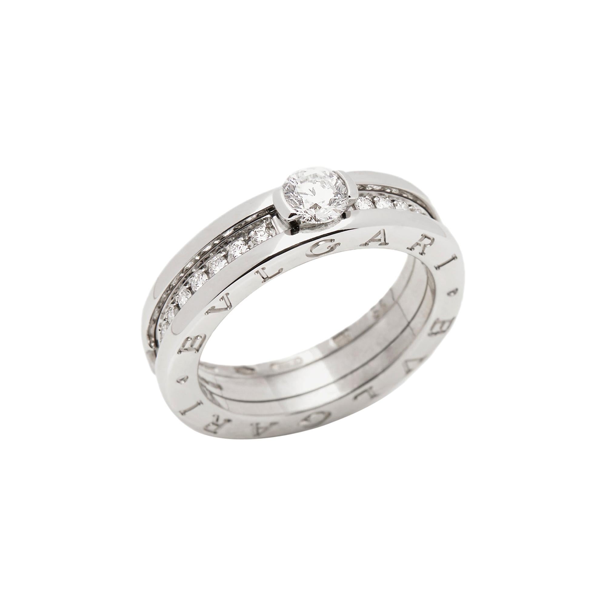 Bulgari 18 Karat White Gold B.Zero 1 GIA Certified Diamond Band Ring