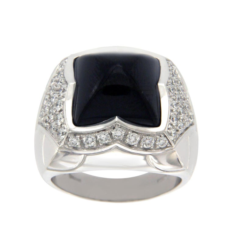 Bulgari 18 Karat White Gold Diamond Black Onyx Pyramid Ring For Sale at ...
