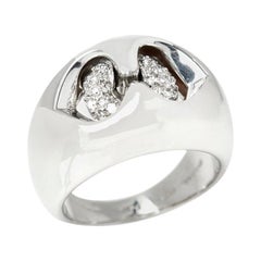 Bulgari 18 Karat White Gold Diamond Doppio Cuore Dome Ring