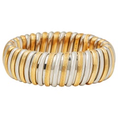 Bulgari 18 Karat White & Yellow Gold Large Flexible Link Bangle