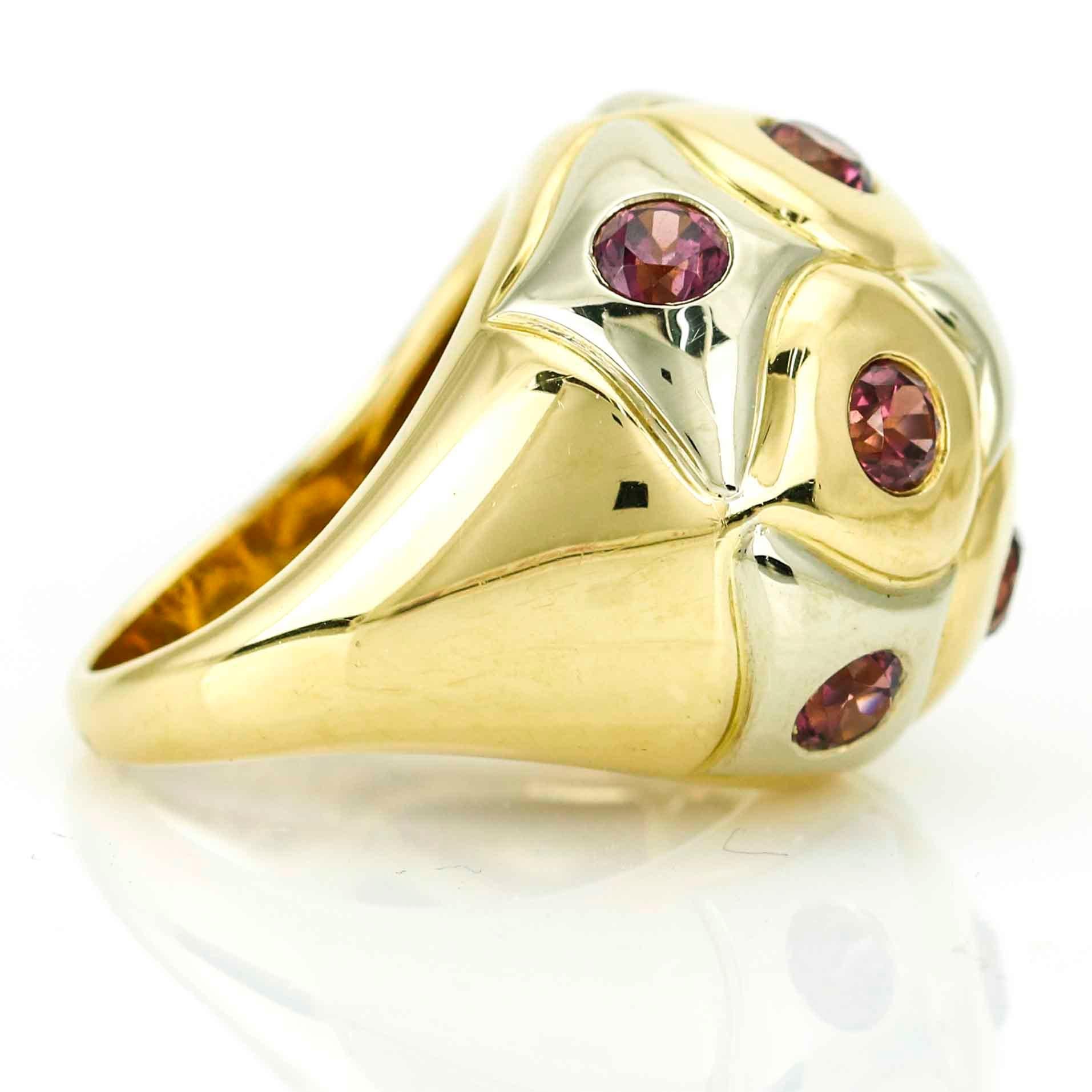 Bulgari 18 Karat White Yellow Gold Pink Tourmaline Bombe Ring In Excellent Condition For Sale In Fort Lauderdale, FL