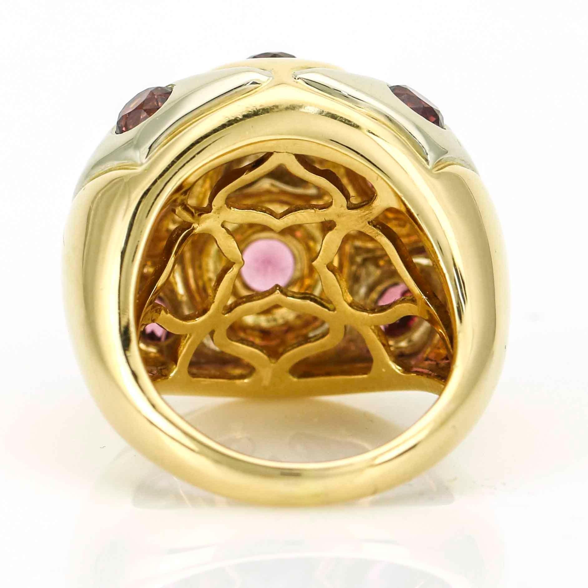 Men's Bulgari 18 Karat White Yellow Gold Pink Tourmaline Bombe Ring For Sale