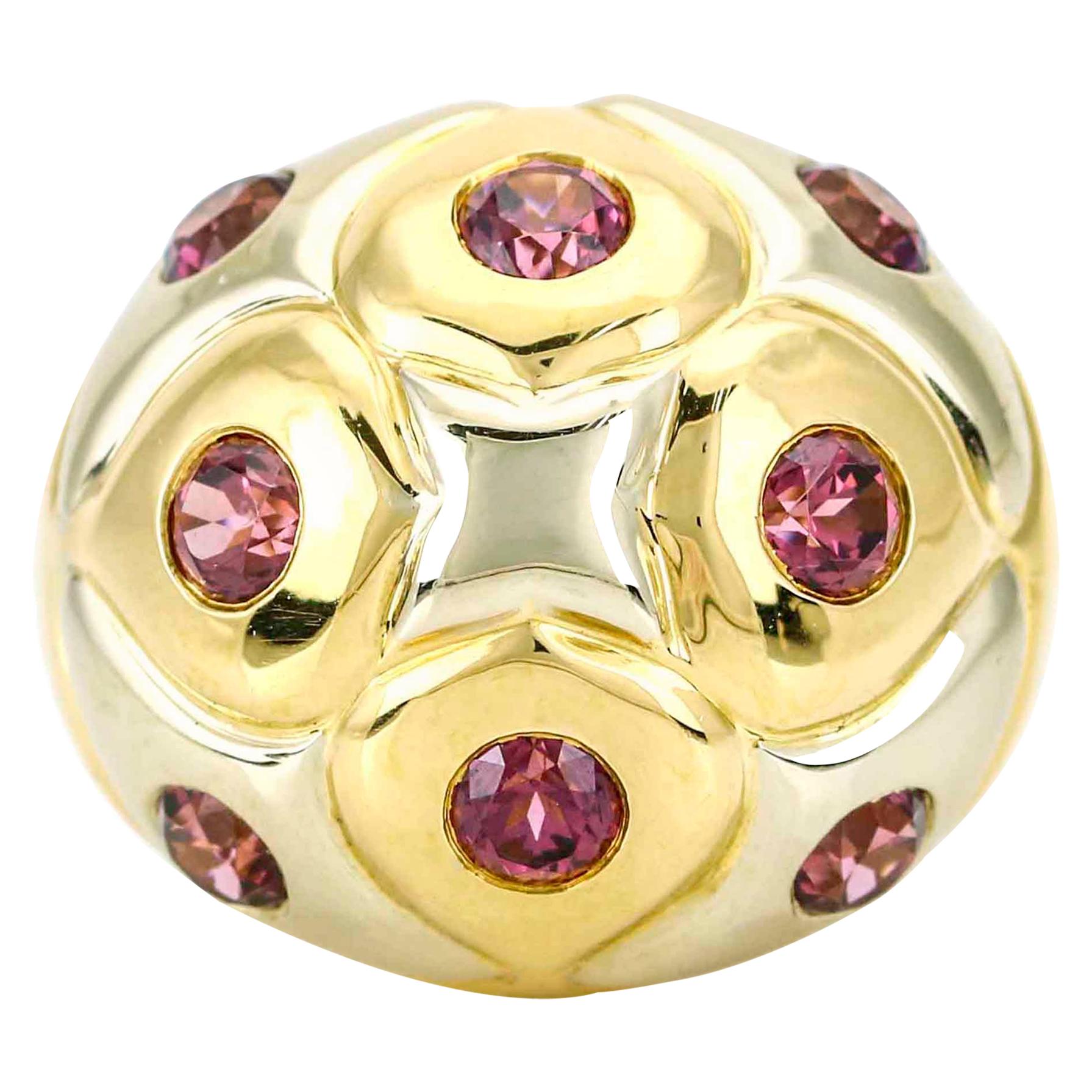 Bulgari 18 Karat White Yellow Gold Pink Tourmaline Bombe Ring For Sale