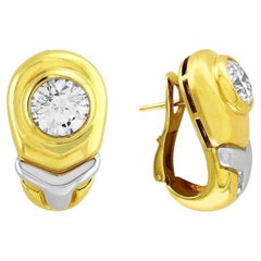   Bulgari 18 Karat Yellow and White Gold Diamond Earrings GIA Certified