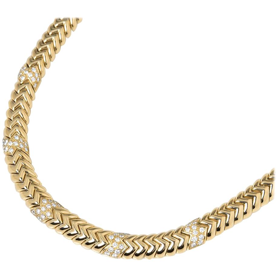 Bulgari 18 Karat Yellow Gold 3.00 Carat Diamond Link Statement Necklace