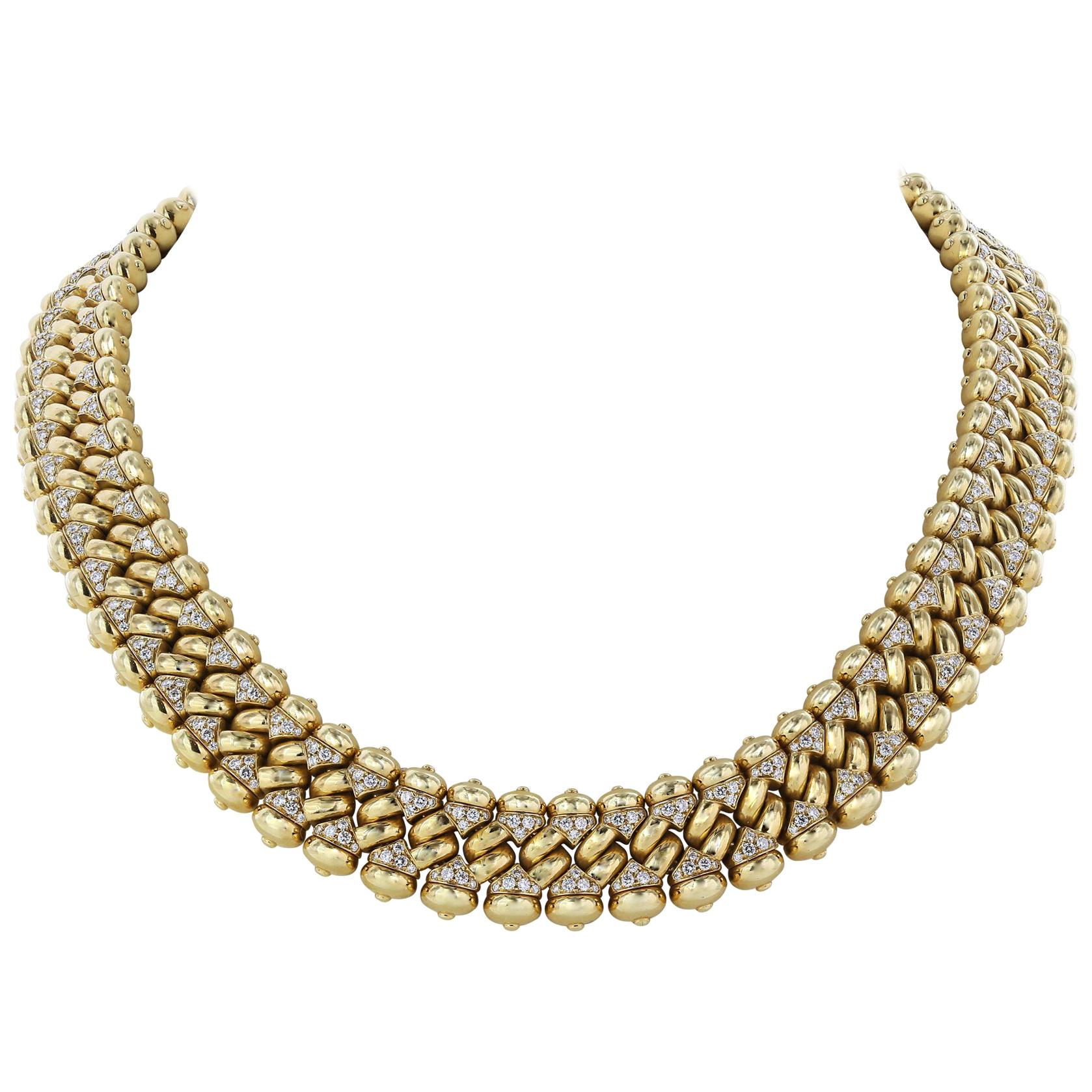 Bulgari 18 Karat Yellow Gold and Diamond Necklace For Sale