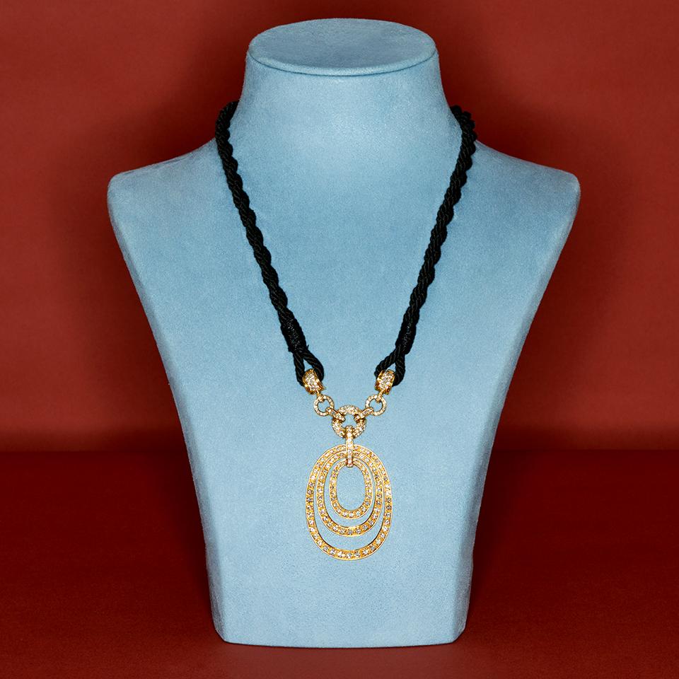 Bulgari 18 Karat Yellow Gold and Diamond Pendant on Cord For Sale 1