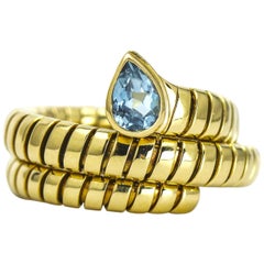 Bulgari 18 Karat Yellow Gold Blue Topaz Tubogas Serpenti Ring